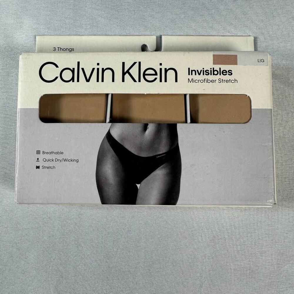 NEW Calvin Klein Invisibles Microfiber Stretch Thongs 3-Pack Size Large